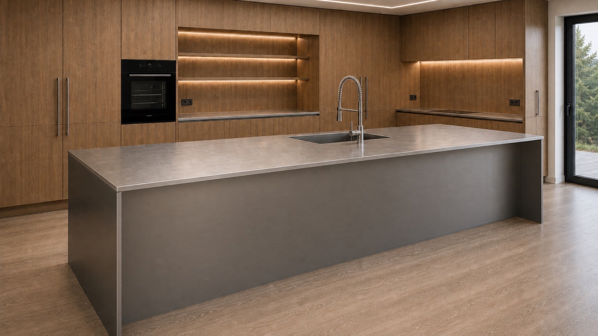 Complete stainless kitchen island with seating